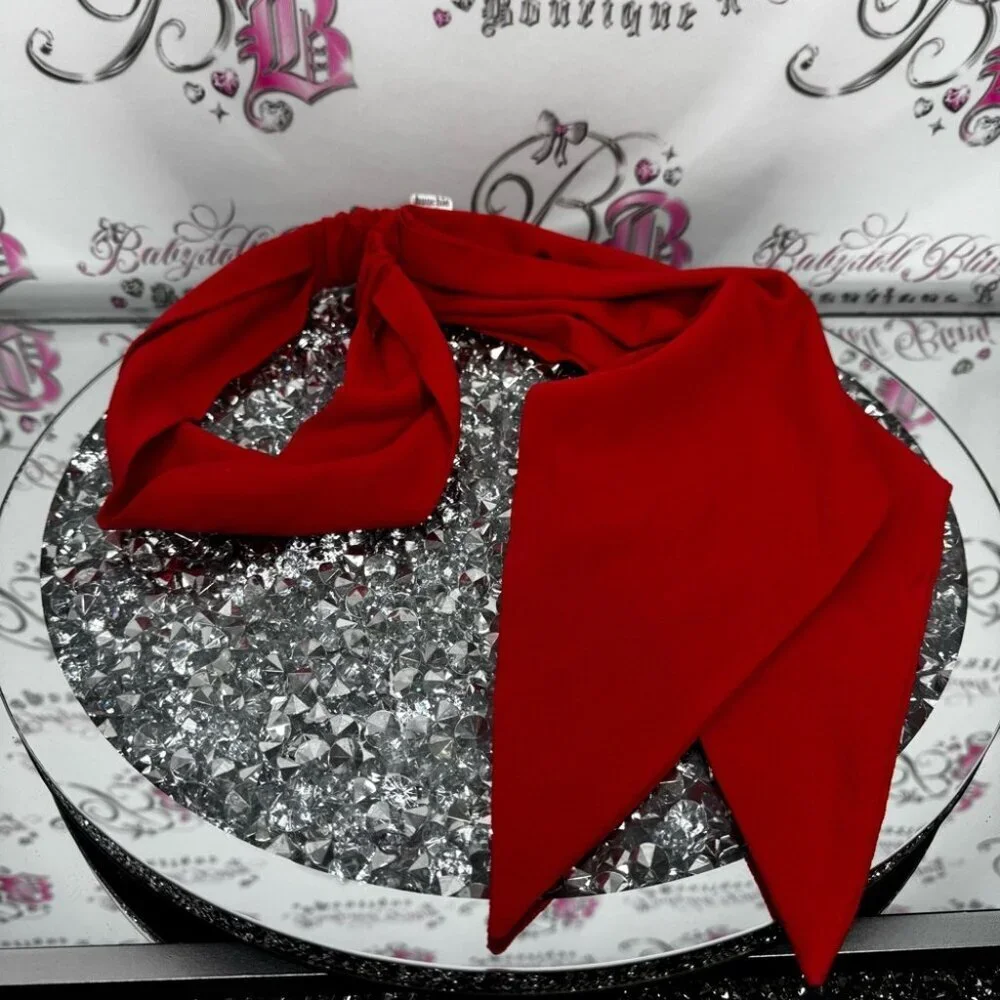 HUNCHIE Headband with ribbon tie flowy Elegant Red Scarf